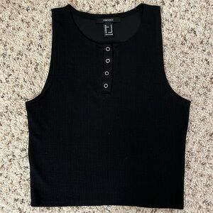 Forever 21 Women’s Black Ribbed Henley Crop Top Crew Neck Size M